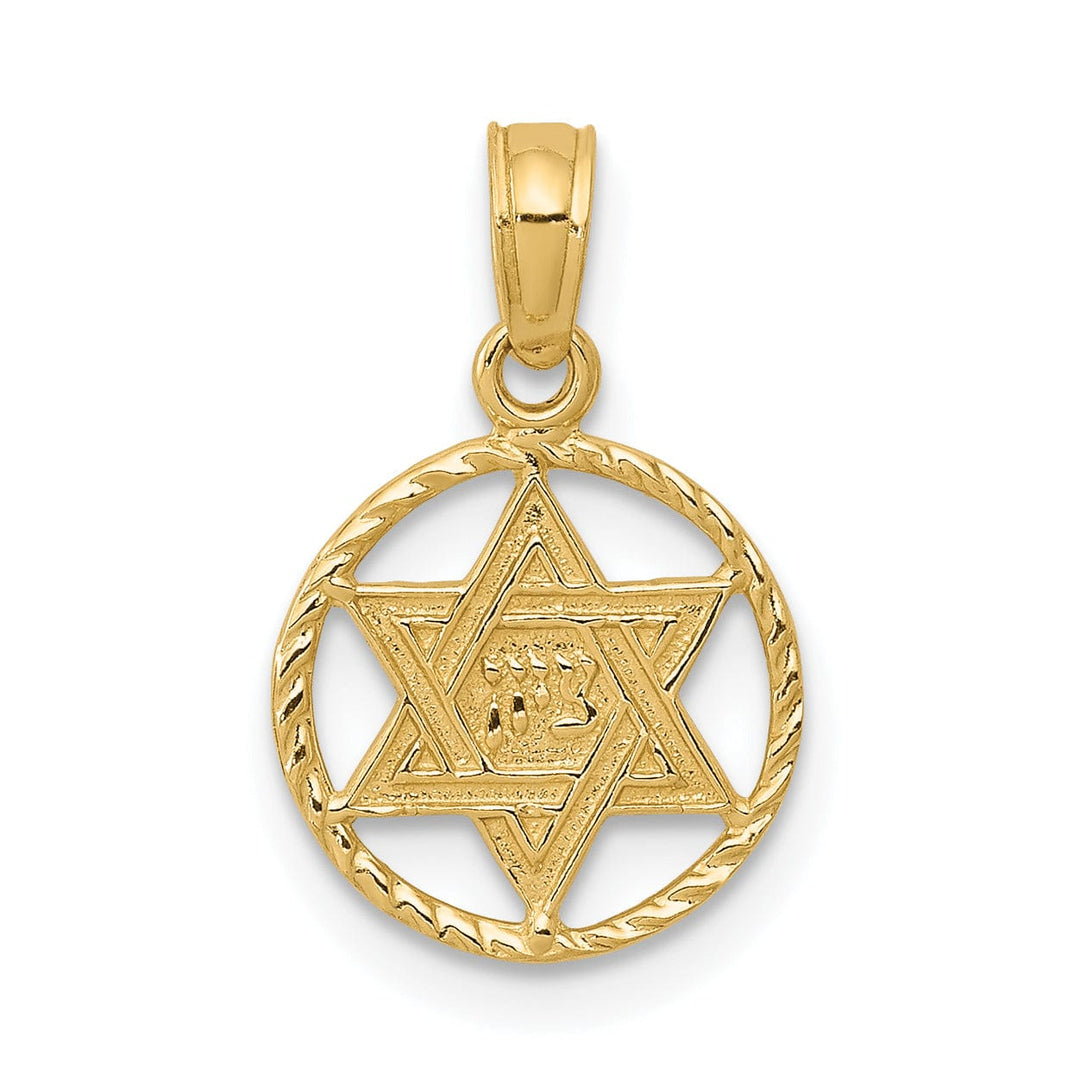 14K Yellow Gold Polished Finish Star of David in Circle Frame Pendant
