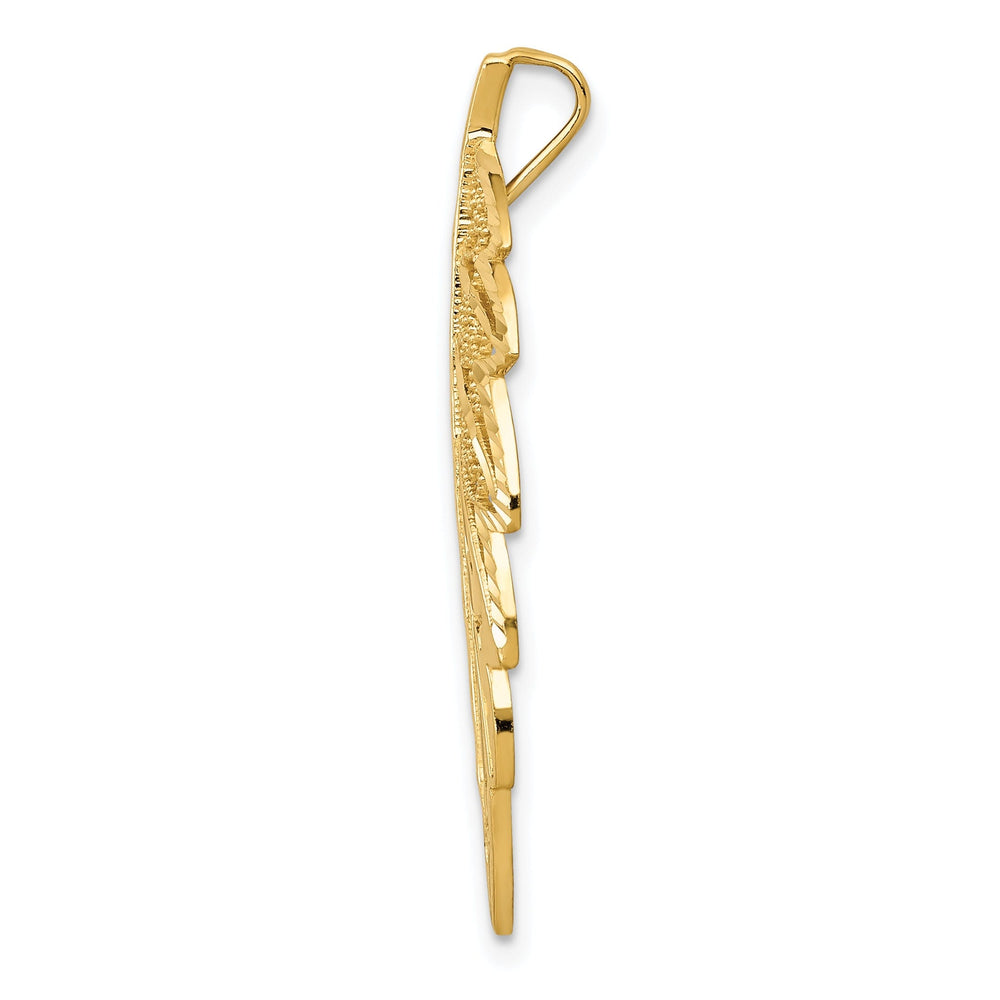 14k Yellow Gold Diamond Cut Casted Textured Back Solid Polished Finish Leaf Chain Slide. Will Not Fit Omega.