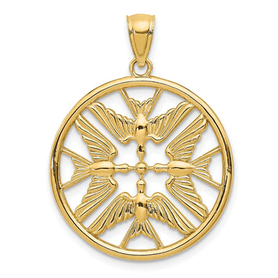 14k Yellow Gold Open Back Polished Finish Solid Doves in Circle Design Charm Pendant at $ 207.21 only from Jewelryshopping.com