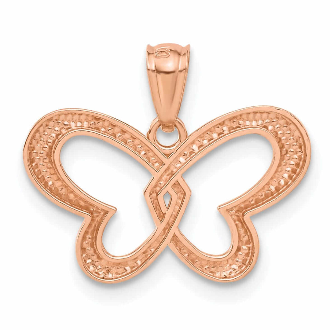 14k Rose Gold with Rhodium Open Back Casted Solid Polished Finish Butterfly Charm Pendant
