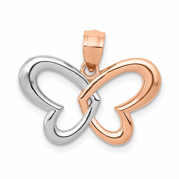 14k Rose Gold with Rhodium Open Back Casted Solid Polished Finish Butterfly Charm Pendant