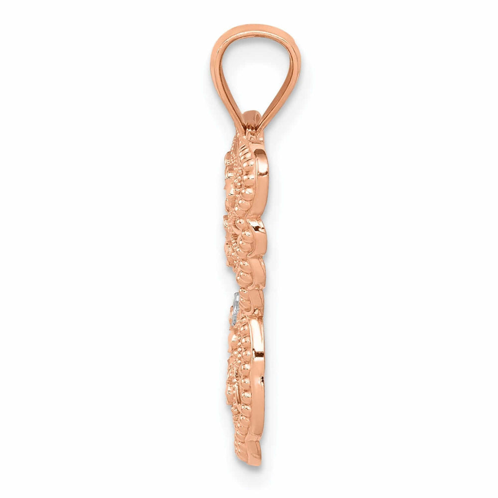 14k Rose Gold with Rhodium Textured Back Solid Casted Polished Finish Diamond-cut Butterfly Charm Pendant