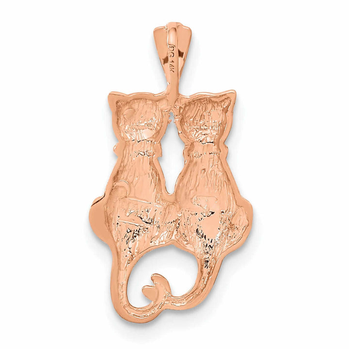 14k Rose Gold Solid Polished Textured Finish Two Sitting Cats Charm Pendant