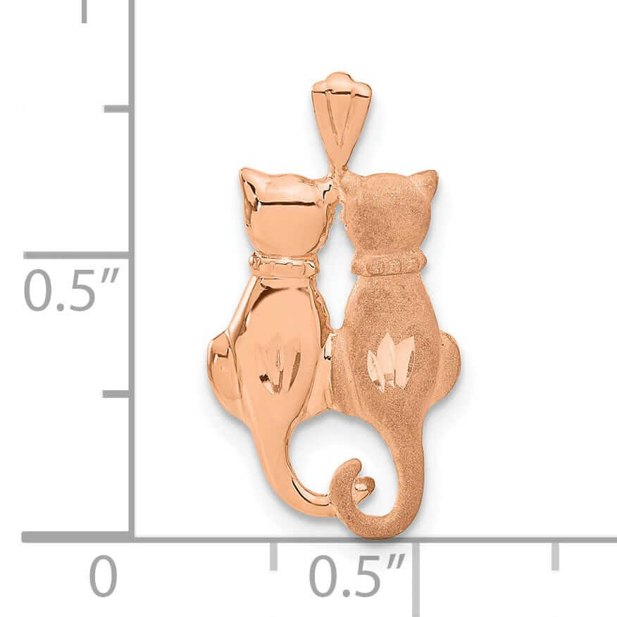 14k Rose Gold Solid Polished Textured Finish Two Sitting Cats Charm Pendant