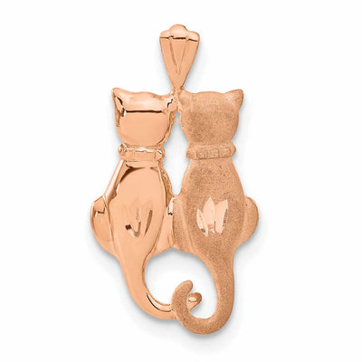14k Rose Gold Solid Polished Textured Finish Two Sitting Cats Charm Pendant