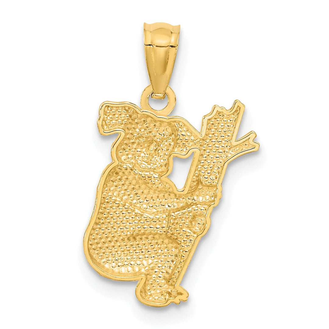 14k Yellow Gold Solid Polished Textured Finish Koala Climbing on Branch Design Charm Pendant