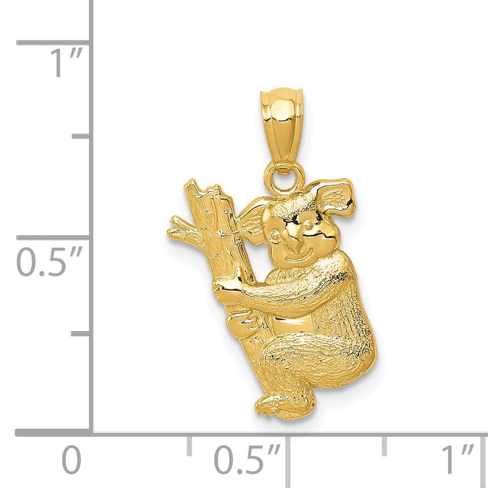 14k Yellow Gold Solid Polished Textured Finish Koala Climbing on Branch Design Charm Pendant