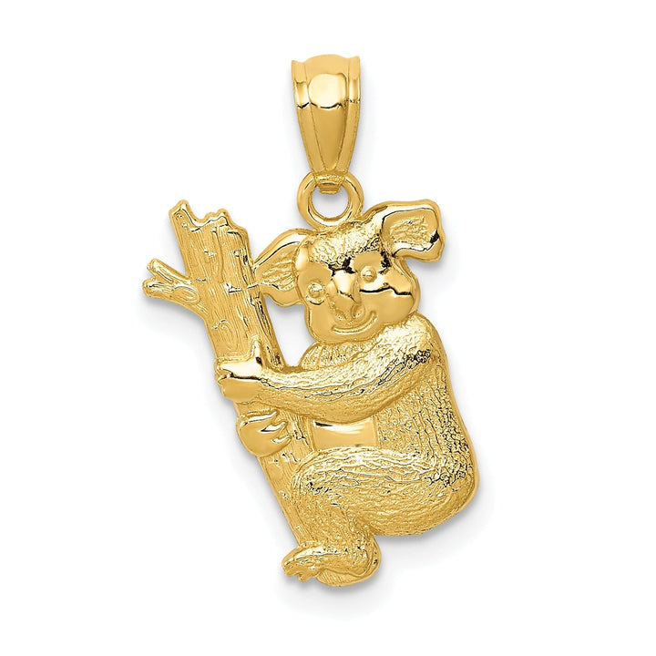 14k Yellow Gold Solid Polished Textured Finish Koala Climbing on Branch Design Charm Pendant