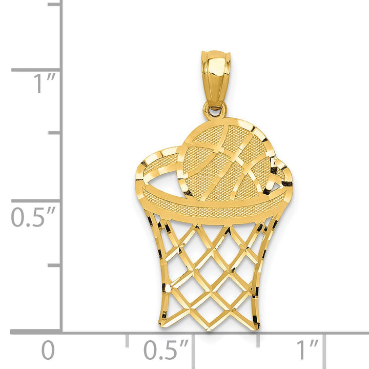 14k Yellow Gold Basketball in Net Charm Pendant