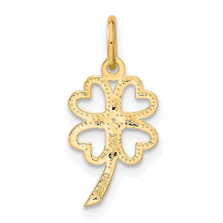 14k Yellow Gold Textured Brushed Diamond Cut Finish 4 Leaf Clover Heart Design Charm Pendant