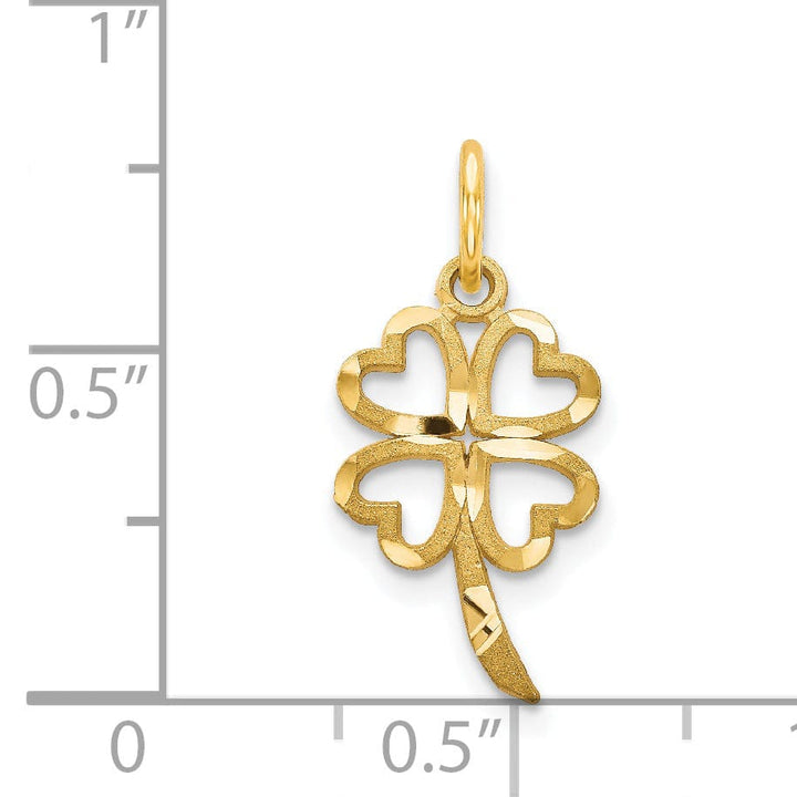 14k Yellow Gold Textured Brushed Diamond Cut Finish 4 Leaf Clover Heart Design Charm Pendant