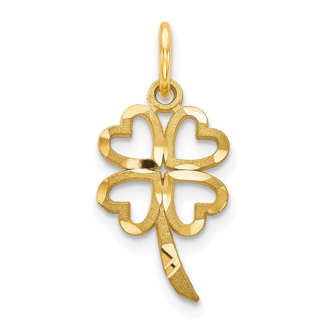 14k Yellow Gold Textured Brushed Diamond Cut Finish 4 Leaf Clover Heart Design Charm Pendant