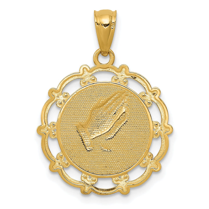 14k Two Tone Gold Baptism Medal Pendant. Engraving fee $22.00.