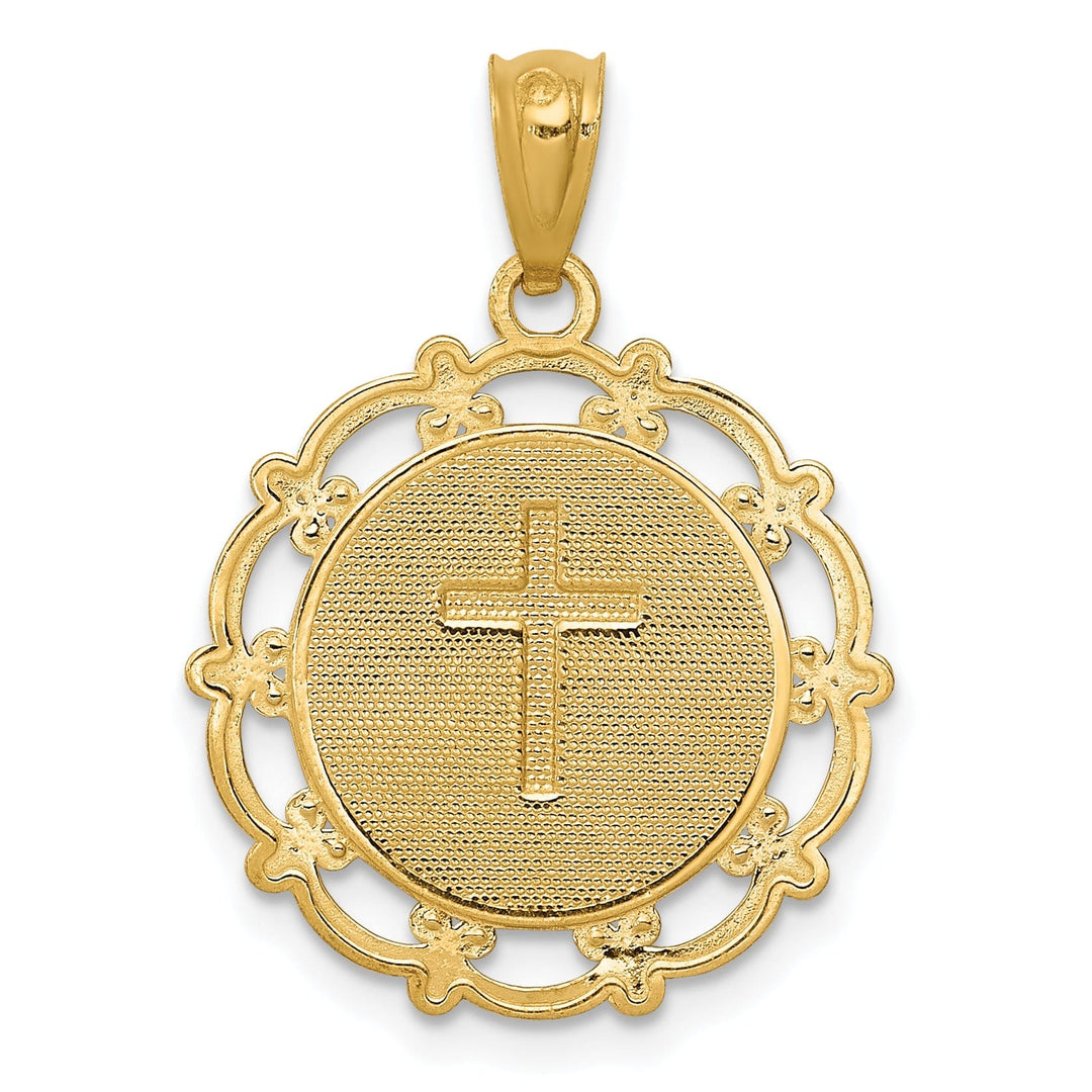 14k Two Tone Gold Baptism Medal Pendant. Engraving fee $22.00.