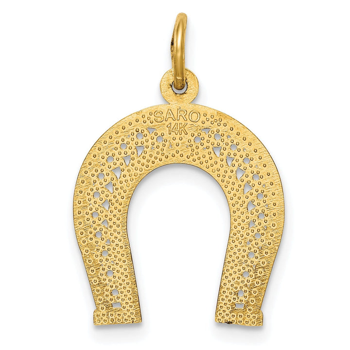 14k Yellow Gold Textured Diamond Cut Polished Finish Horseshoe Charm Pendant