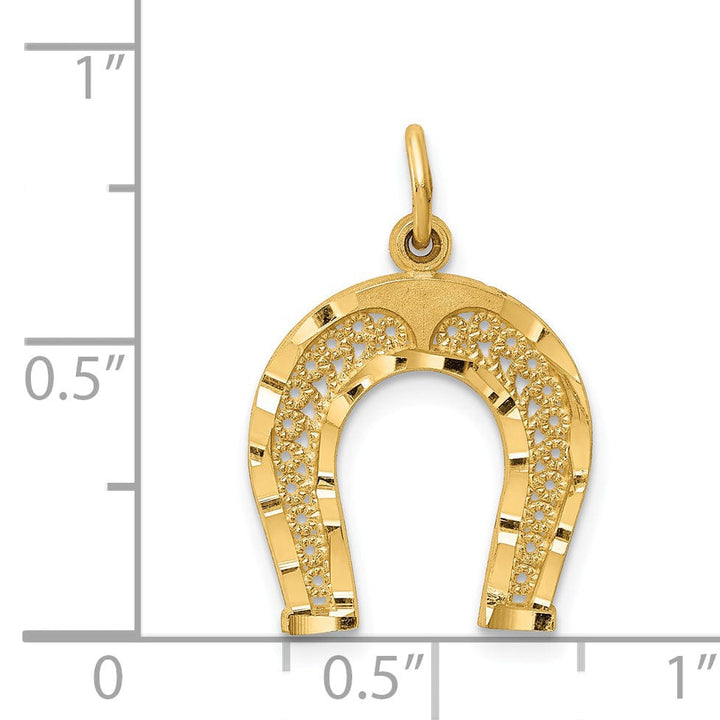 14k Yellow Gold Textured Diamond Cut Polished Finish Horseshoe Charm Pendant