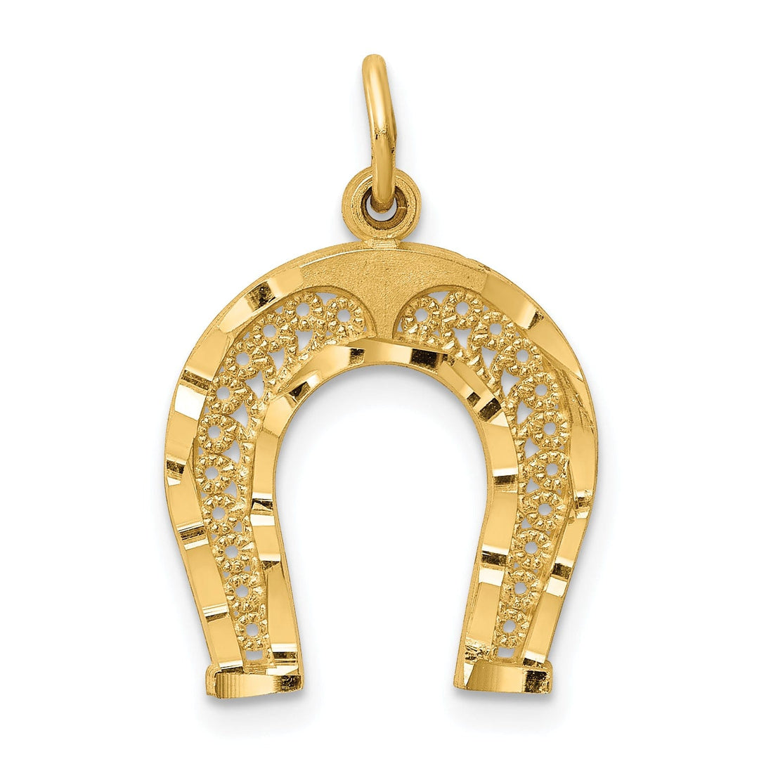 14k Yellow Gold Textured Diamond Cut Polished Finish Horseshoe Charm Pendant