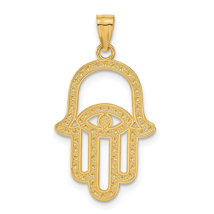 14K Yellow Gold Rhodium Polished Texture Finish Solid Hamsa Pendant
