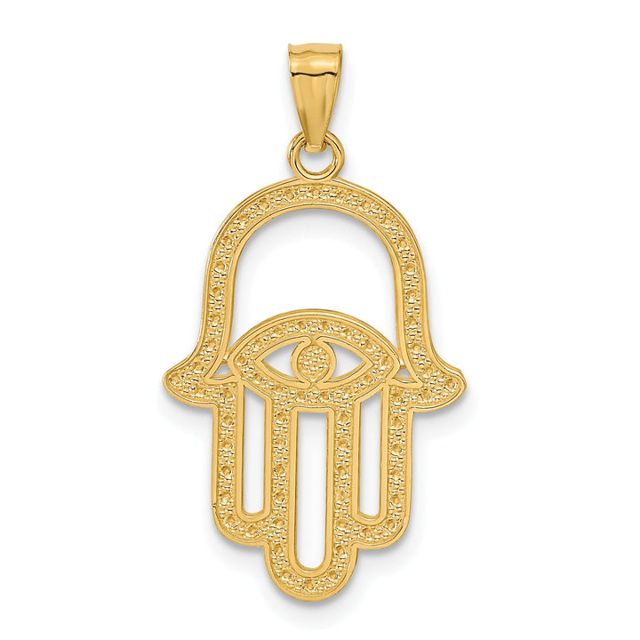 14K Yellow Gold Rhodium Polished Texture Finish Solid Hamsa Pendant