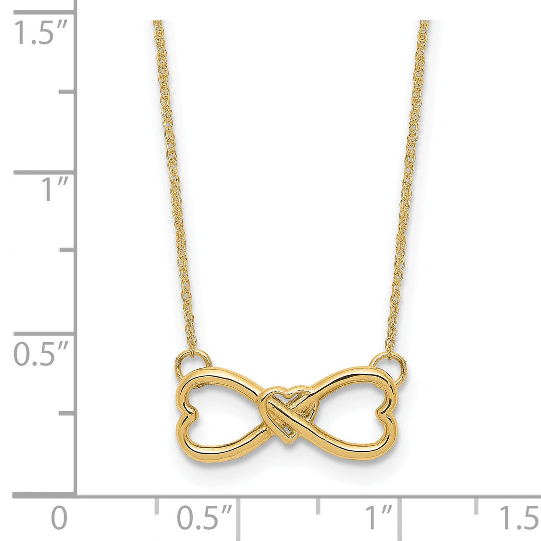 14k Yellow Gold Polished Finish Closed Back Infinity with Heart Design Pendant in a 18-inch Ropa Chain Necklace Set