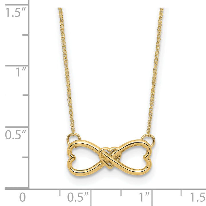 14k Yellow Gold Polished Finish Closed Back Infinity with Heart Design Pendant in a 18-inch Ropa Chain Necklace Set