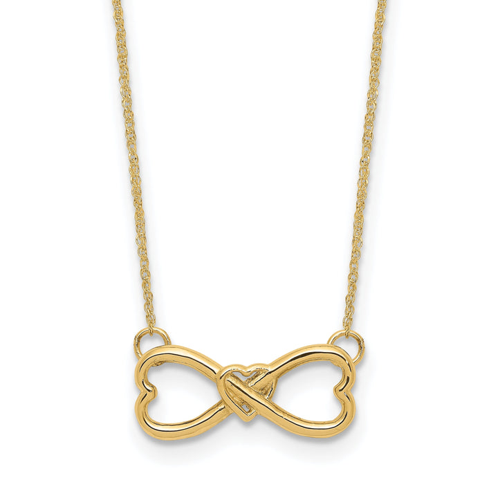 14k Yellow Gold Polished Finish Closed Back Infinity with Heart Design Pendant in a 18-inch Ropa Chain Necklace Set