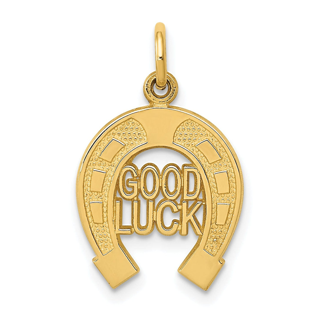 14k Yellow Gold Textured Polished Finish Good Luck Horseshoe Charm Pendant