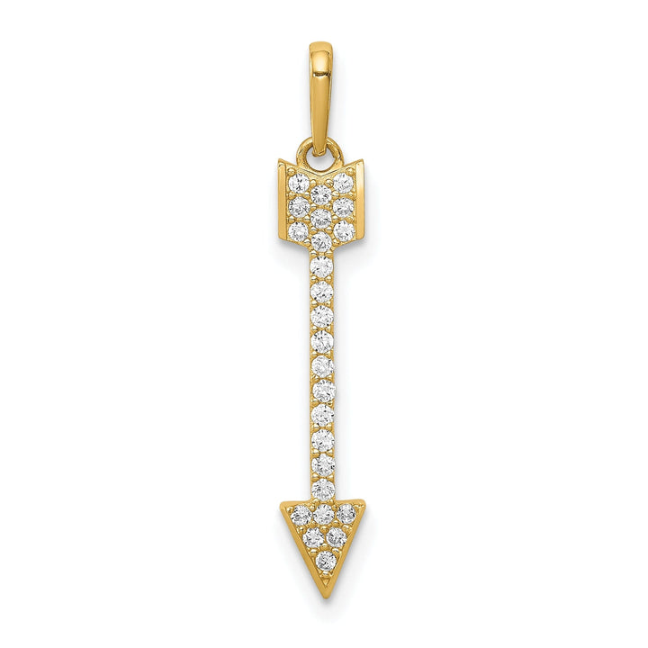 14K Yellow Gold Open Back Solid Polished Finish Cubic Zirconia Arrow Design Charm Pendant