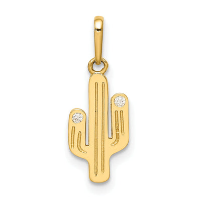 14K Yellow Gold Open Back Solid Polished Finish Cubic Zirconia Stones Cactus Design CHarm Pendant at $ 49.74 only from Jewelryshopping.com