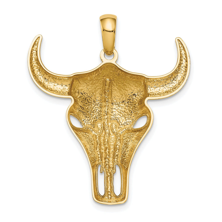 14K Yellow Gold Concaved Shape Polished Finish Steer Skull with Horns Charm Pendant