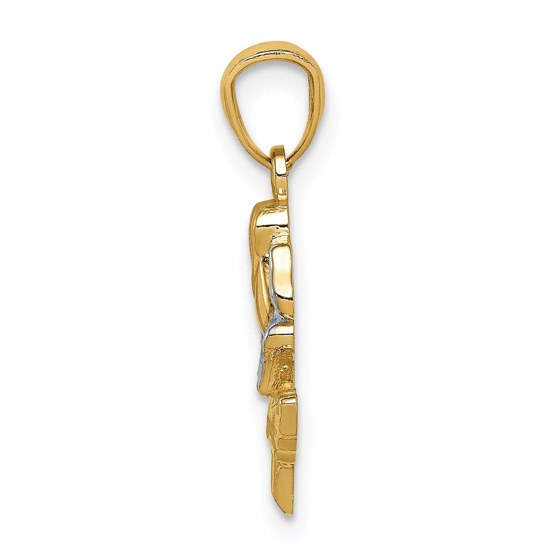 14K Two-tone Gold Casted Solid Polished Finish Rose Charm Pendant