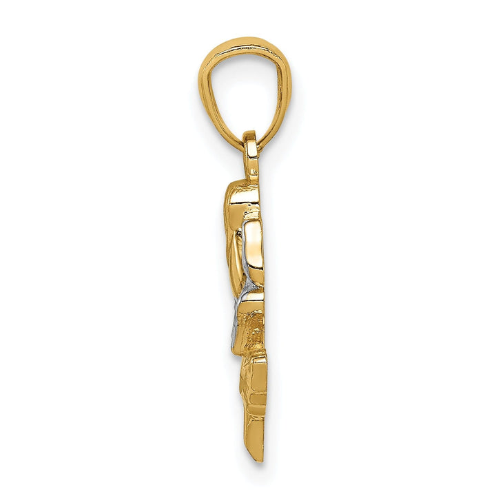 14K Two-tone Gold Casted Solid Polished Finish Rose Charm Pendant