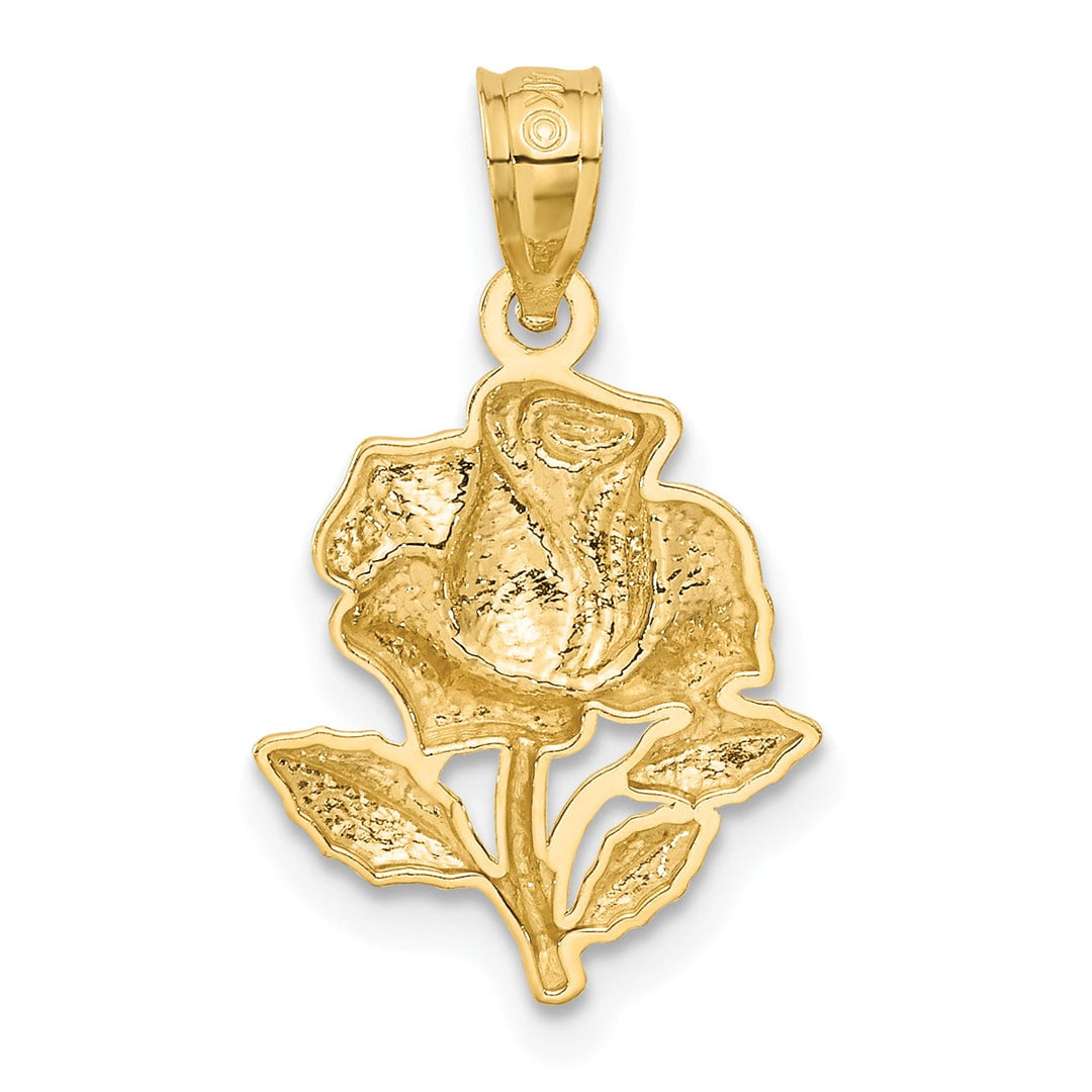 14K Two-tone Gold Casted Solid Polished Finish Rose Charm Pendant