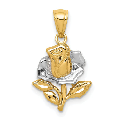 14K Two-tone Gold Casted Solid Polished Finish Rose Charm Pendant
