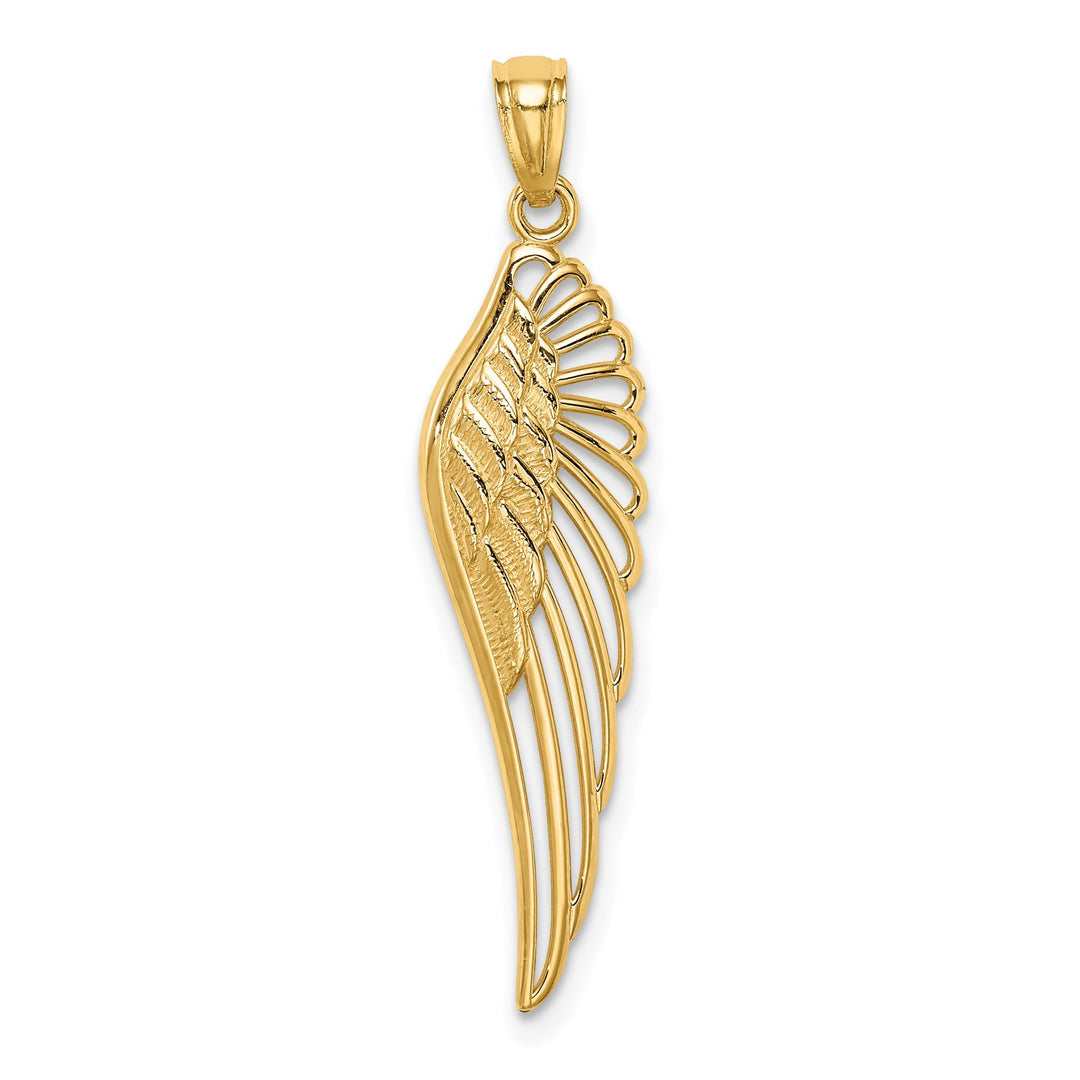 14K Yellow Gold Polished Finish Solid Men's Angel Wing Pendant