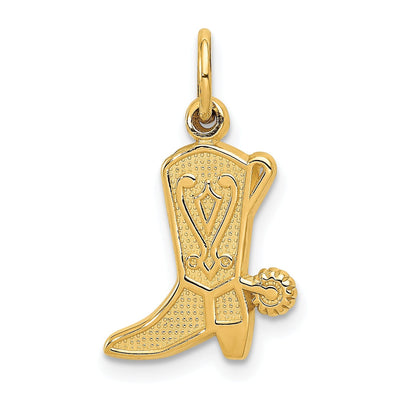 14k Yellow Gold Textured Polished Finish Cowboy Boot with Spurs Charm Pendant