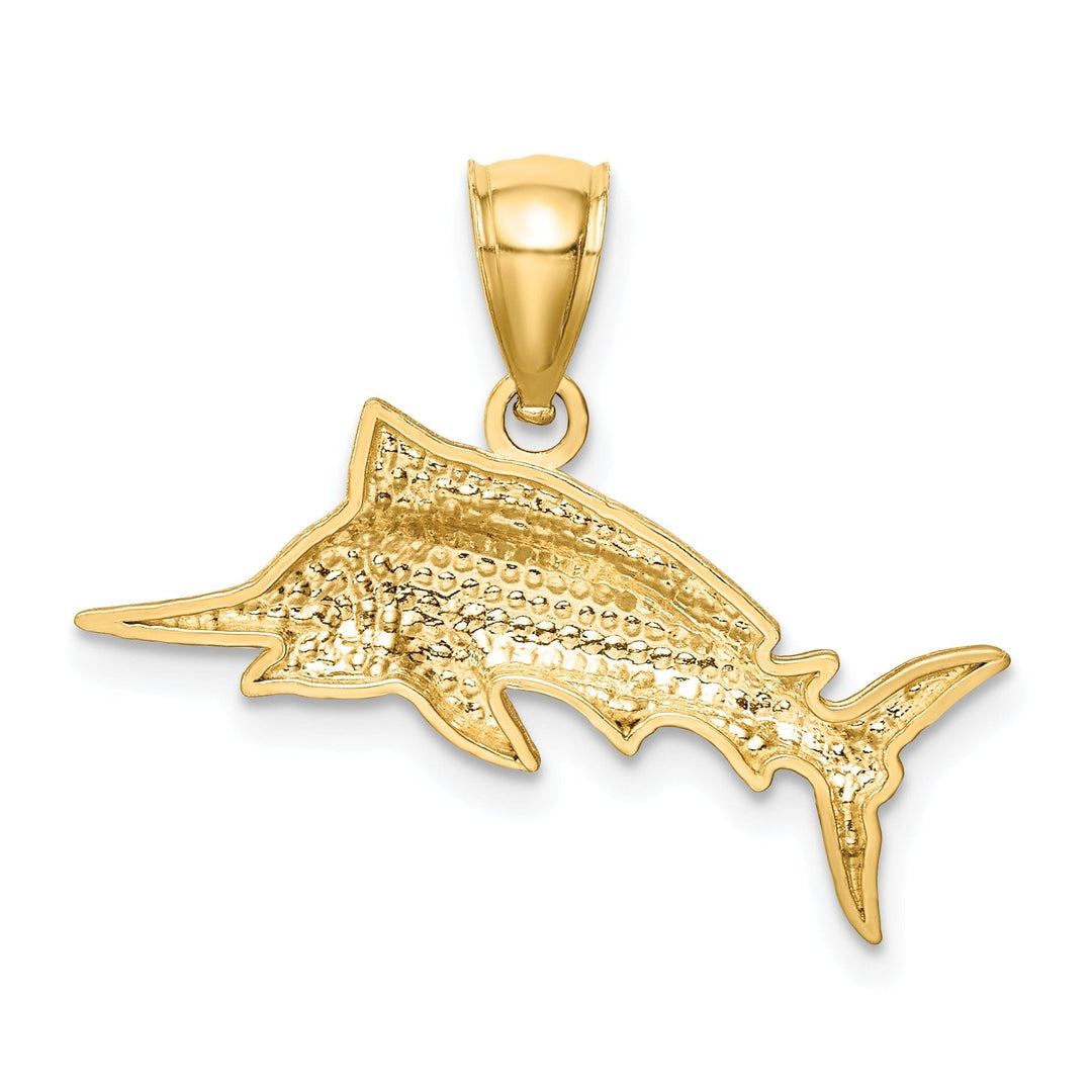 14k Yellow Gold Brushed Solid Diamond Cut Finish Sailfish Charm Pendant