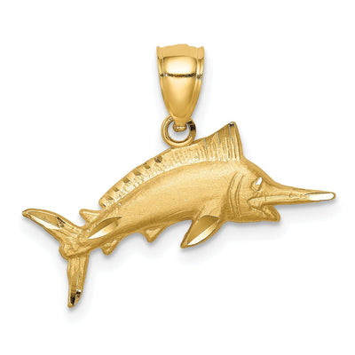 14k Yellow Gold Brushed Solid Diamond Cut Finish Sailfish Charm Pendant at $ 121.3 only from Jewelryshopping.com