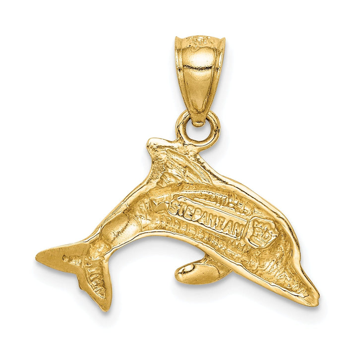 14K Yellow Gold Solid Polished Finish Lab Created Opal Dolphin Charm Pendant