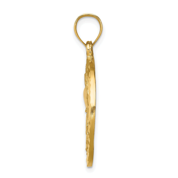 14k Yellow Gold Casted Solid Diamond-cut Dolphin and Shells Circle Polished Finish Charm Pendant