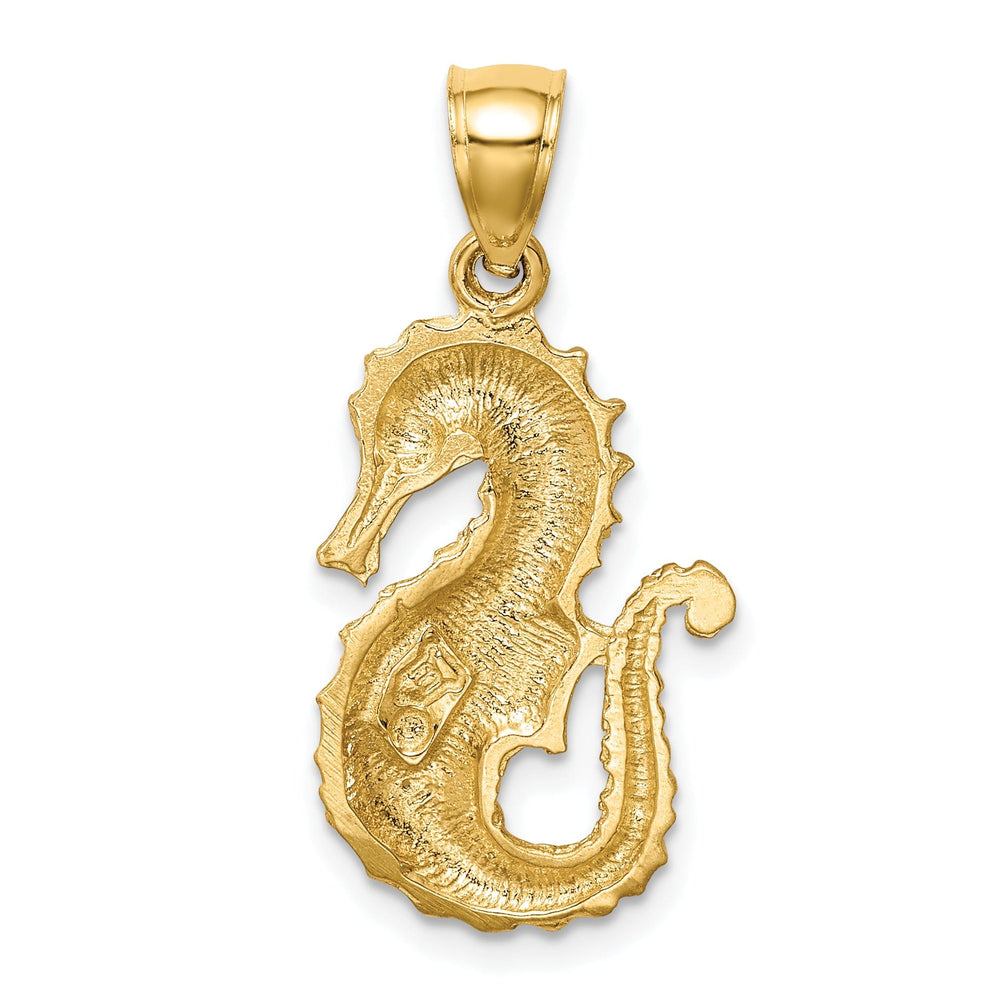 14K Yellow Gold Solid Polished Diamond Cut Finish Seahorse Charm Pendant