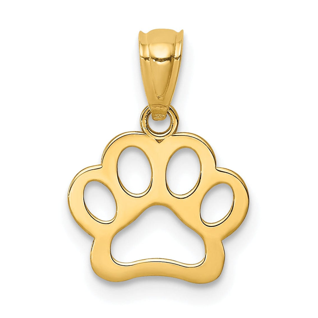 14K Yellow Gold Textured Polished Finish Solid Cut Out Design Dog Paw Charm Pendant