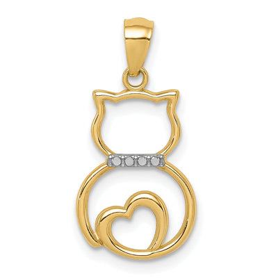 14k Yellow Gold White Rhodium Solid Polished Diamond Cut Finish Sitting Cat Cut Out Design Charm Pendant at $ 56.56 only from Jewelryshopping.com