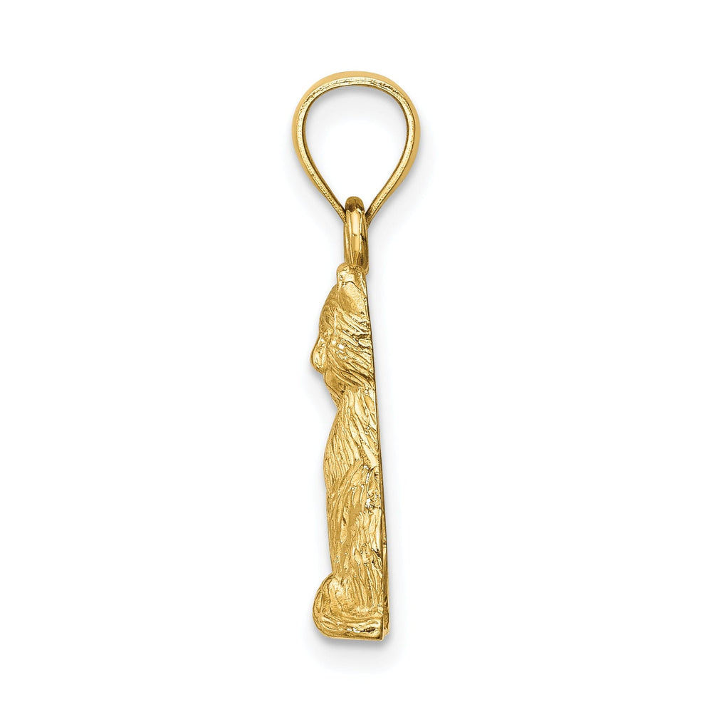 14K Yellow Gold Solid Textured Brushed Finish Cat Sitting Charm Pendant