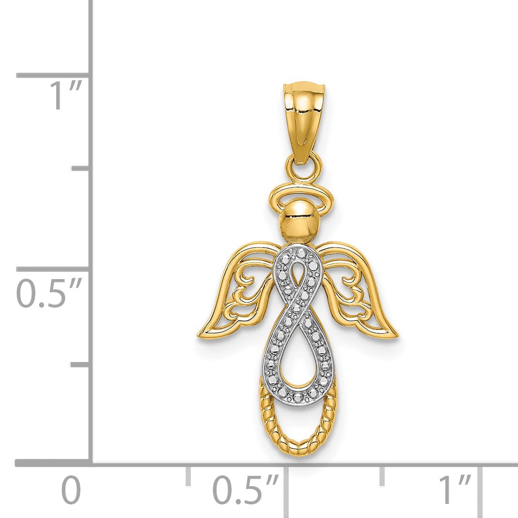 14K Yellow Gold White Rhodium Polished Concave Infinity Angel Pendant