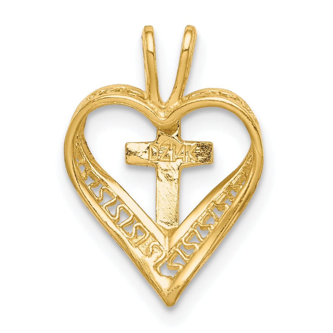 14K Yellow Gold Heart Shape Cross Design Chain Slide Pendant