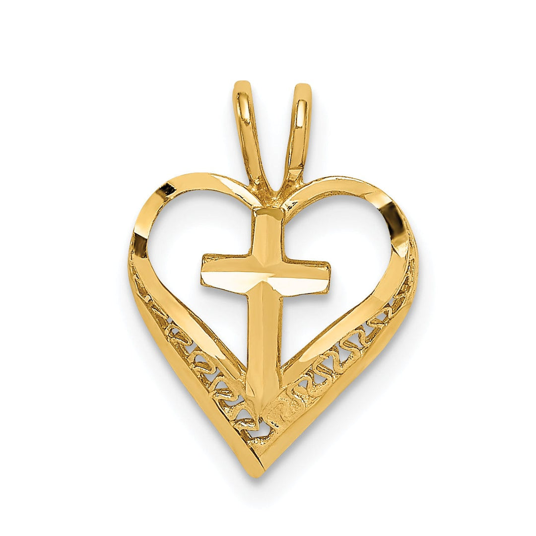 14K Yellow Gold Heart Shape Cross Design Chain Slide Pendant