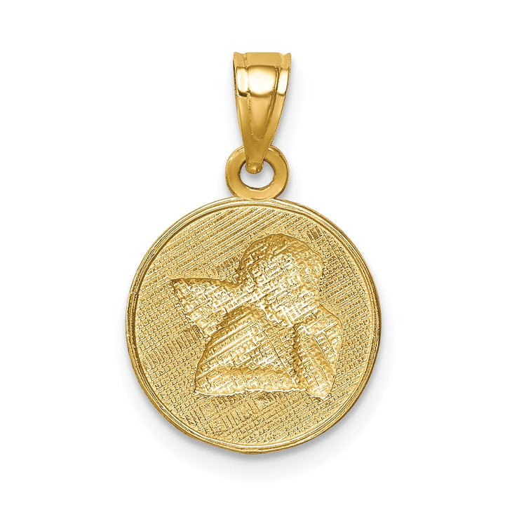 14K Yellow Gold Rhodium Polished Concave Angel Medal Pendant