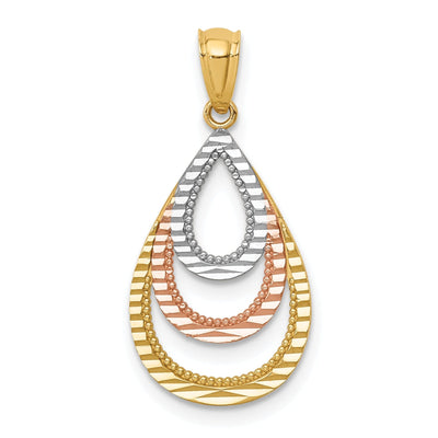 14K Yellow, Rose Gold White Rhodium Solid Polished Diamond Cut Finish Triple Teardrop Desgin Pendant at $ 75.31 only from Jewelryshopping.com