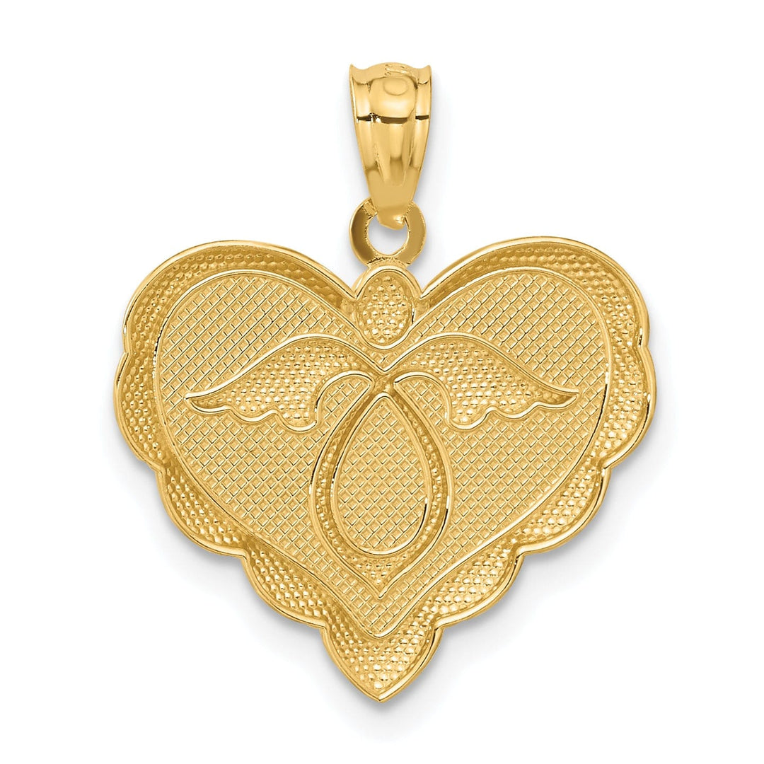 14K Yellow Gold Texture Polished Finish Solid Angel in Heart Pendant